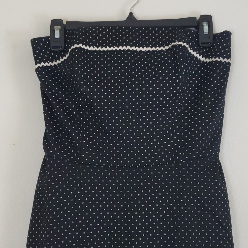 White Black Polka Dot Strapless Dress 6